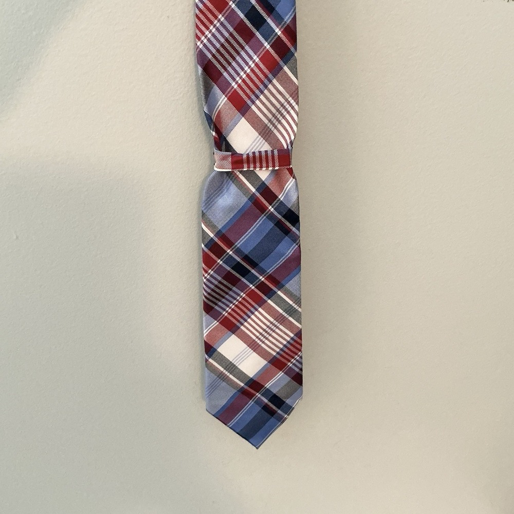 Tommy Hilfiger Men's Red White & Blue SILK Plaid Neck Tie 3.25" Patriotic Career